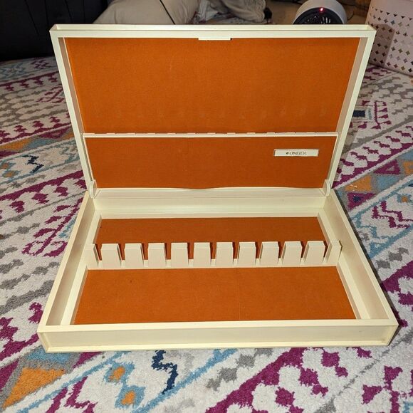 Oneida Blue Denim Fruit Patchwork Embroidered Sterling Silverware Case Vintage - Picture 2 of 9